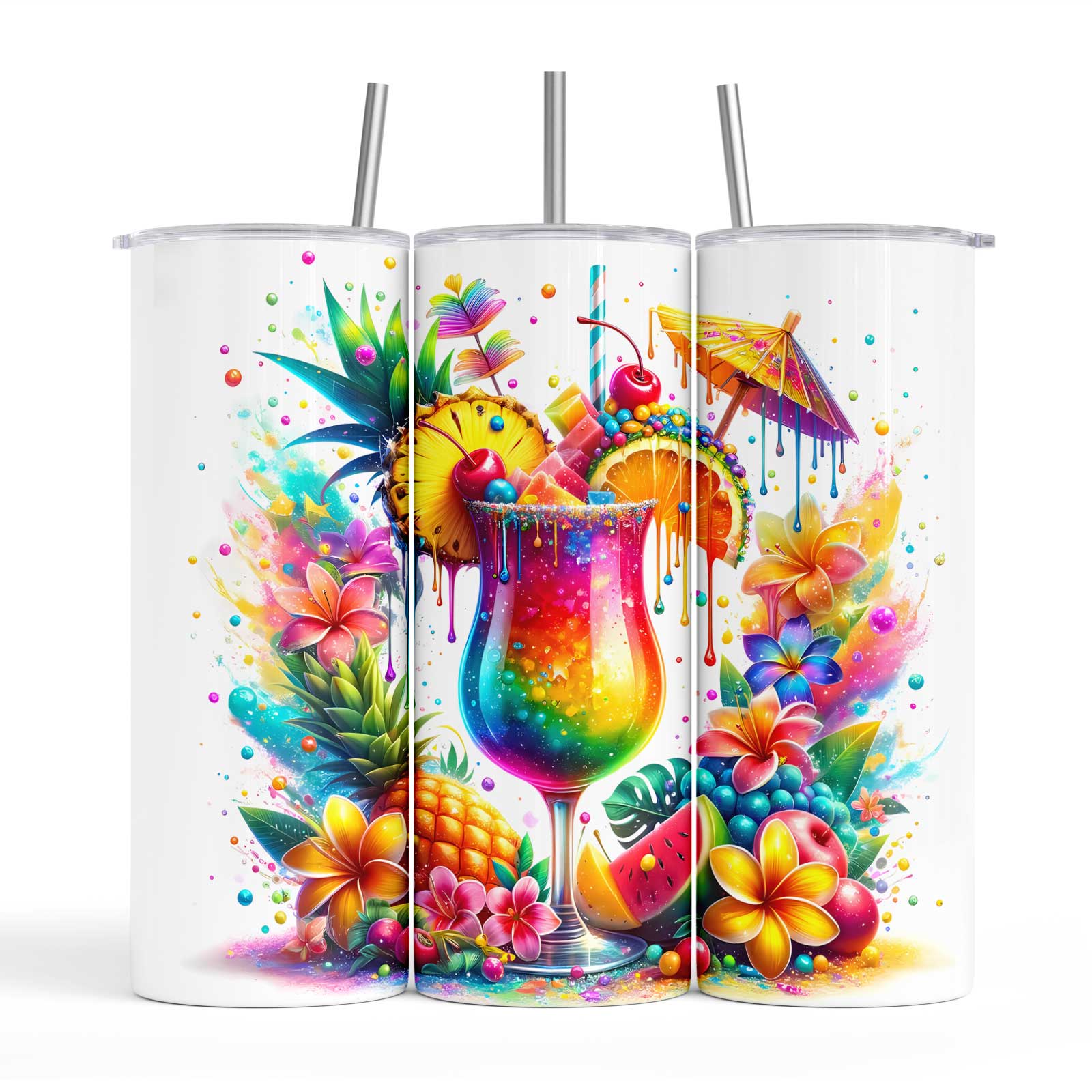 Rainbow Tropics 20oz Tumbler with Straw